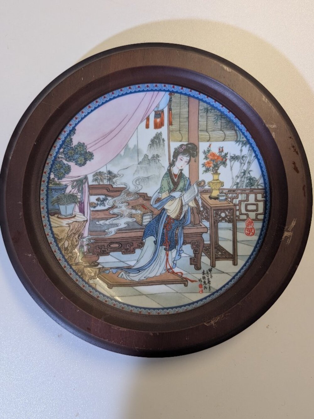 Imperial Jingdezhen Vintage Framed Chinese Porcelain Collector's Plate Ying-Chun